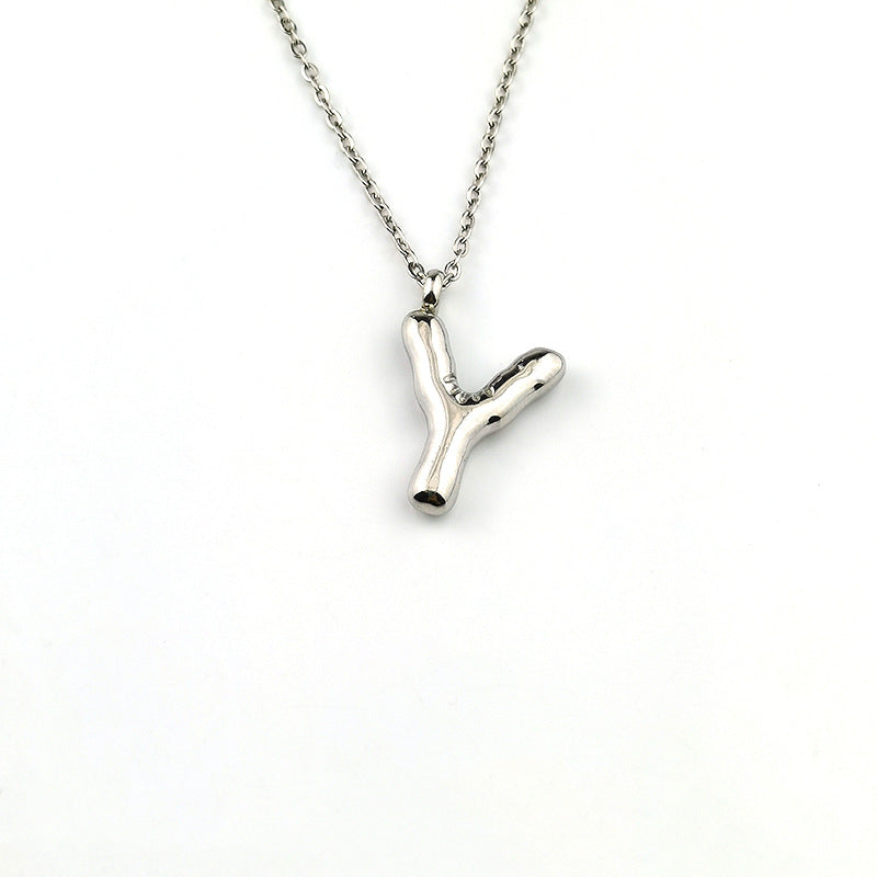 European and American ins Hot Sale 26 Letter Pendant Necklace Women's 18K Gold Plated Gloss Bubble Letter Necklace Jewelry