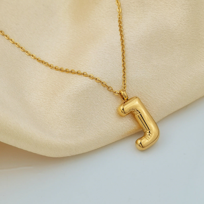 European and American ins Hot Sale 26 Letter Pendant Necklace Women's 18K Gold Plated Gloss Bubble Letter Necklace Jewelry