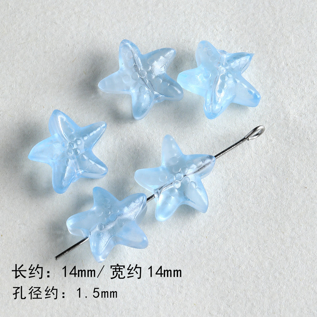 [blue ocean] natural stone aquamaric loose beads glazed starfish loose beads bracelet necklace diy accessories material