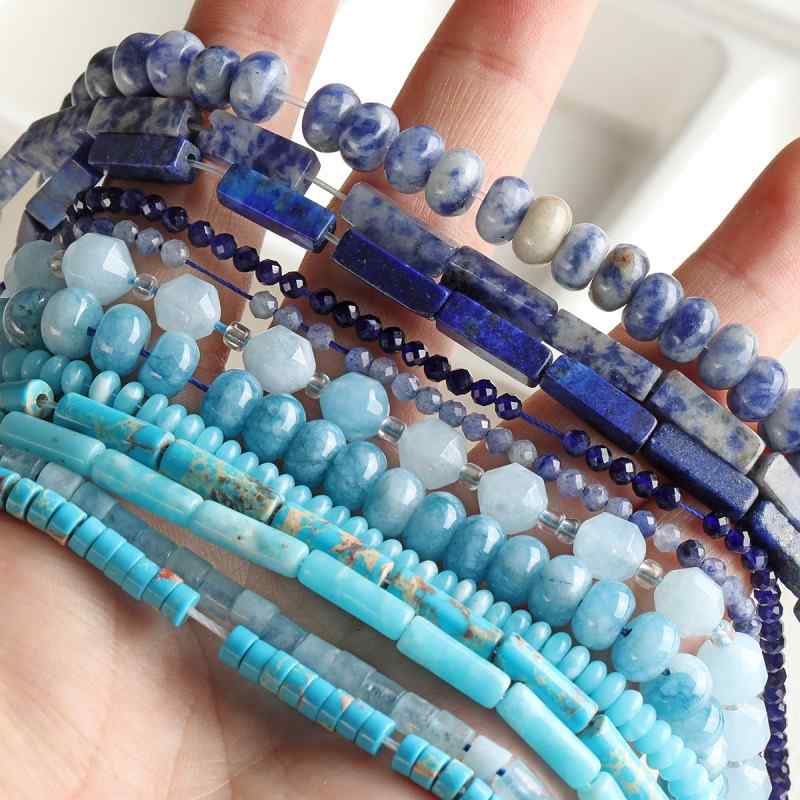 [marine] natural aquamarine turquoise spacer round tube beads beaded bracelet necklace diy accessories material