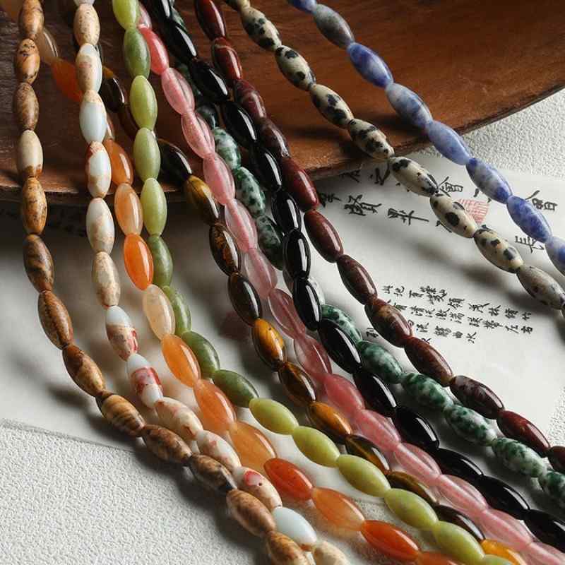 Rice beads natural stone Shoushan and Tiger Eye agate spacer beads handmade diy jewelry accessories