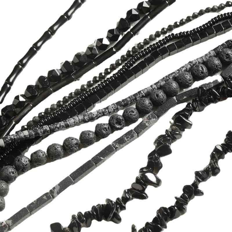 [Smoke ink] natural black agate stone beads bamboo square beads beaded loose beads  beaded necklace bracelet diy accessories beads