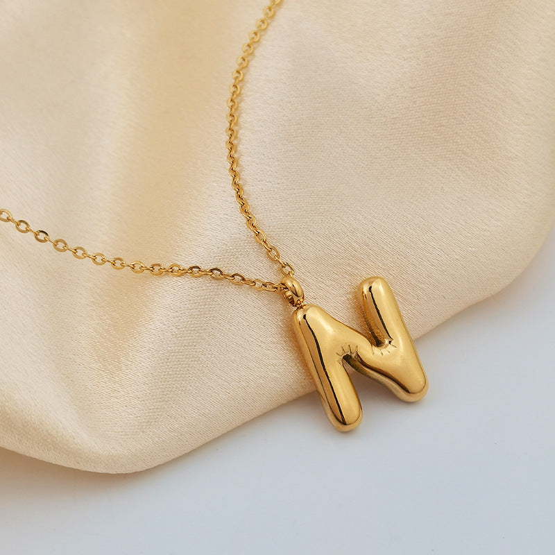 European and American ins Hot Sale 26 Letter Pendant Necklace Women's 18K Gold Plated Gloss Bubble Letter Necklace Jewelry