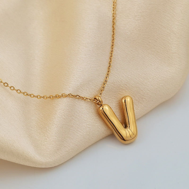 26 Letter Pendant Plated Gloss Bubble Letter Necklace Jewelry