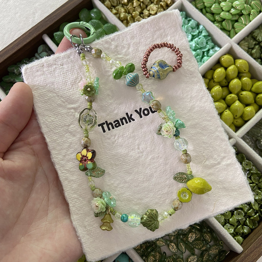 [Green Light Forest] glass beads bracelet necklace mobile phone chain beaded diy accessories material
