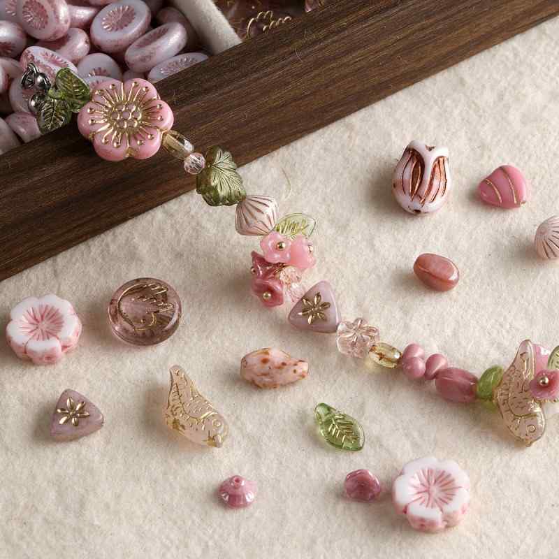 Pink Glass Loose Beads DIY Accessories Material