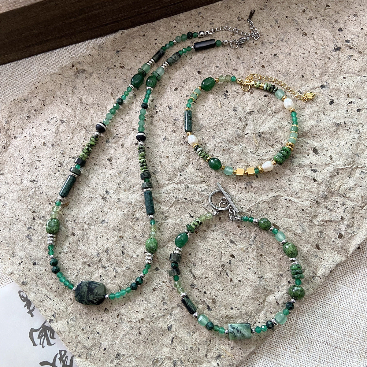 [Chunshan Green] Natural Stone Scattered Beads Green Dot Green Dongling Spacer Beaded Bracelet Necklace DIY Accessories Material