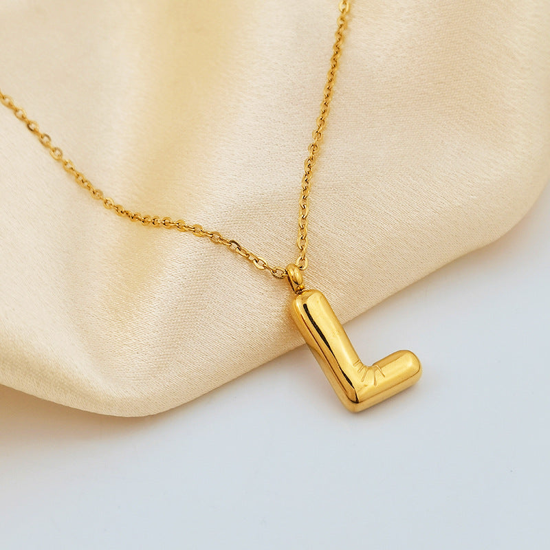European and American ins Hot Sale 26 Letter Pendant Necklace Women's 18K Gold Plated Gloss Bubble Letter Necklace Jewelry