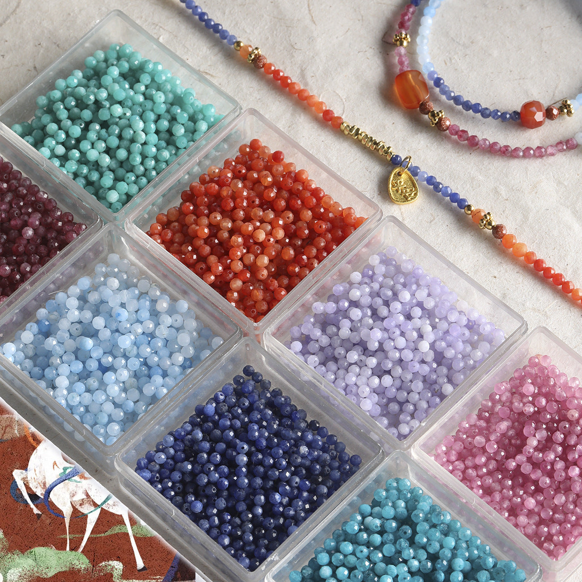 [Dunhuang] natural round cut aquamarine garnet loose beads bracelet necklace beaded diy accessories material beads