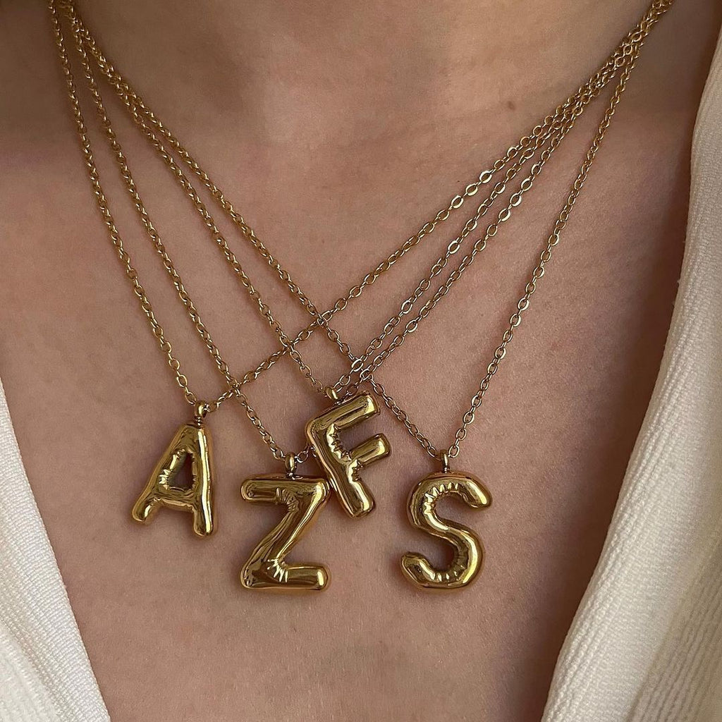 26 Letter Pendant Plated Gloss Bubble Letter Necklace Jewelry