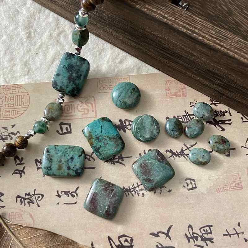 [Green Mountain Green] Turquoise Beaded Green Phosphorus Grey Round Bracelet Necklace DIY Accessories Material