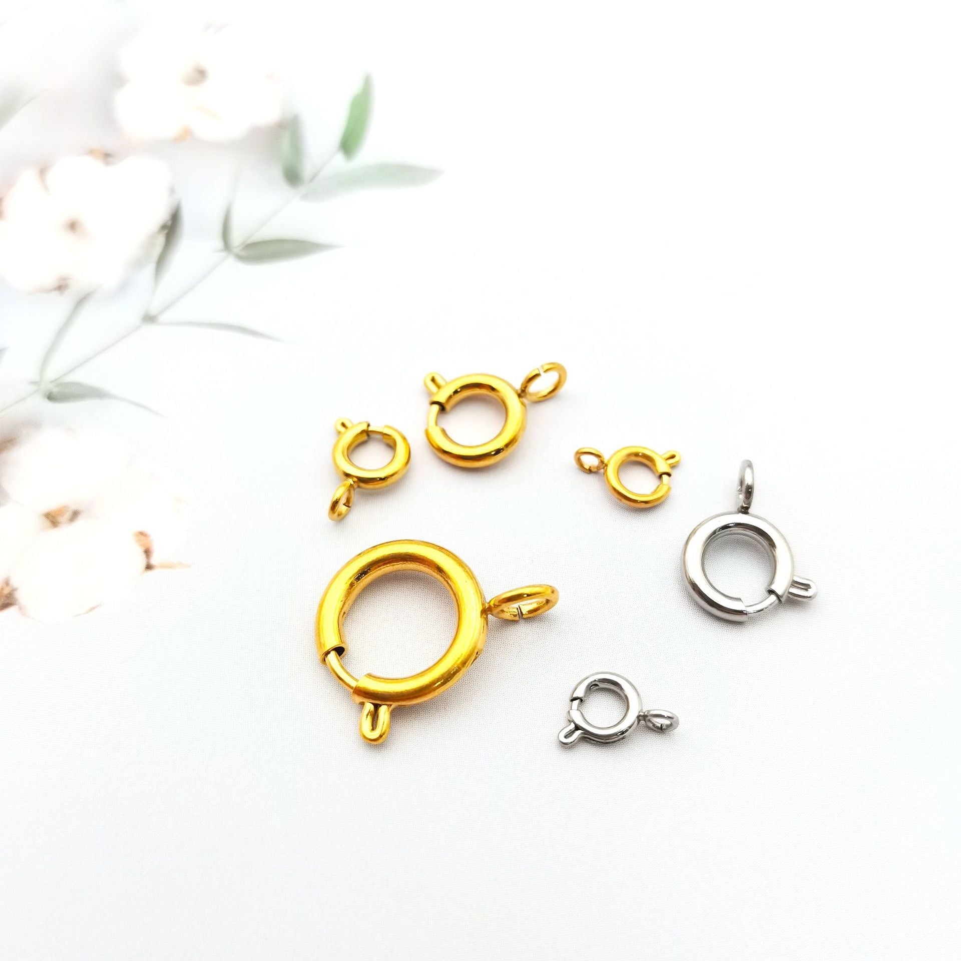 316L stainless steel slingshot buckle vacuum plating titanium steel spring buckle diy jewelry round buckle necklace bracelet accessories