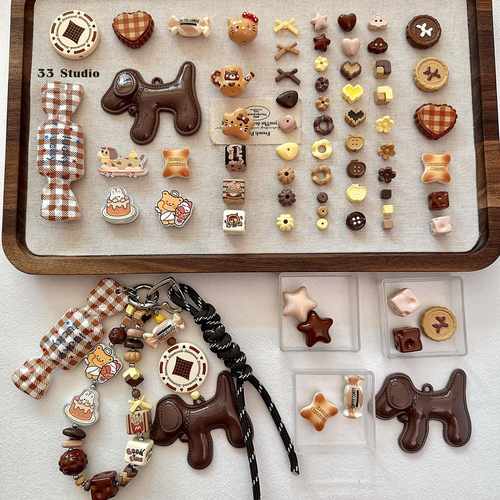 Baking paint curry color series square beads acrylic loose beads mobile phone chain key chain beads diy accessories material