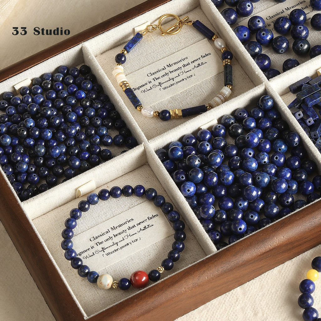 Natural lapis lazuli round beads square tube beads woven bead bracelet necklace scattered beads handmade DIY accessory material beads