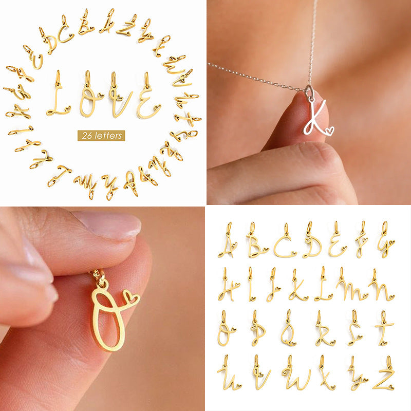 European and American Cross-border DIY26 Letter Pendant Jewelry Accessories Titanium Steel Mirror Polished Vacuum Plated Love English Letter