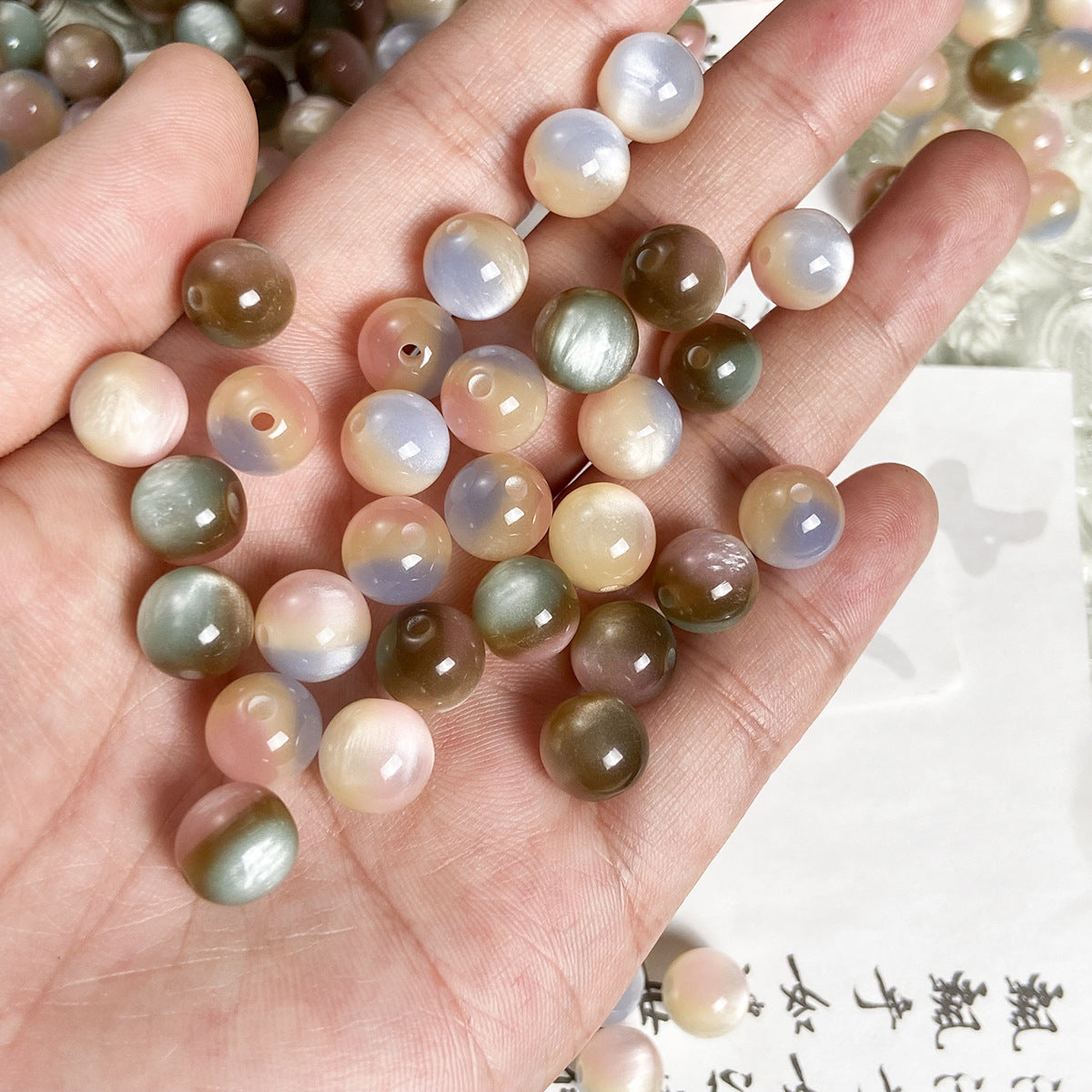 [Sunset] new Chinese retro imitation cat's eye stone round bead bracelet necklace beaded diy accessories material loose beads