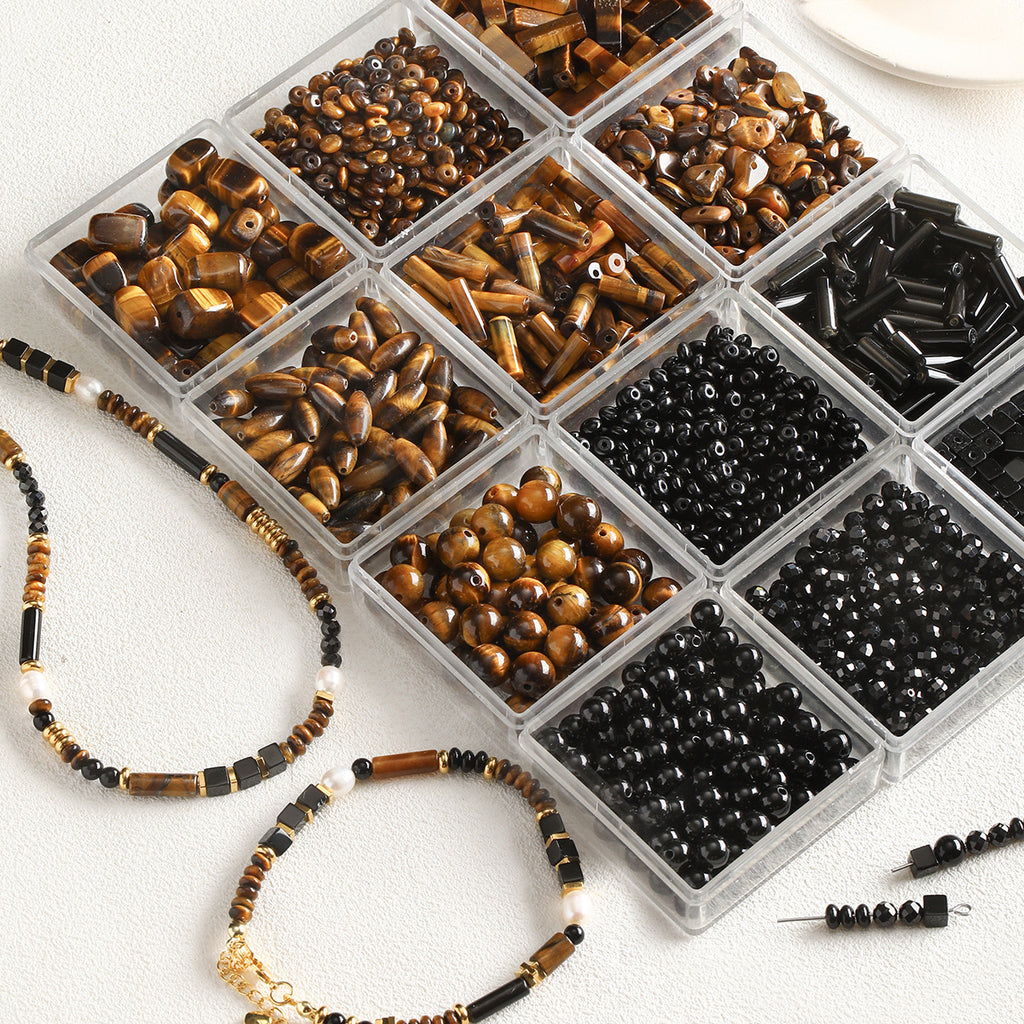 Niche natural stone tiger eye black agate abacus beads round beads bracelet necklace beaded diy accessories material loose beads