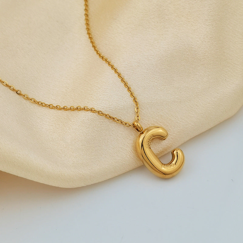 26 Letter Pendant Plated Gloss Bubble Letter Necklace Jewelry