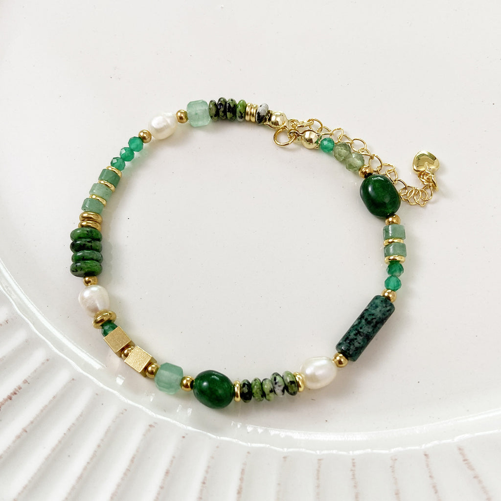 [Chunshan Green] Natural Stone Scattered Beads Green Dot Green Dongling Spacer Beaded Bracelet Necklace DIY Accessories Material