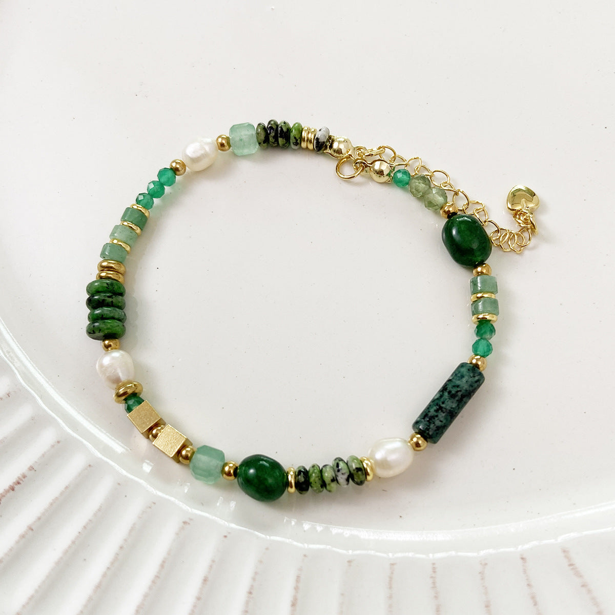 [Chunshan Green] Natural Stone Scattered Beads Green Dot Green Dongling Spacer Beaded Bracelet Necklace DIY Accessories Material