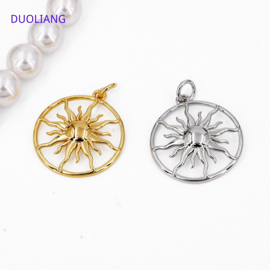 Multiluminous European and American Style Sunflower Pendant Sun and Moon Star Glossy Copper Plated 18K Real Gold Color-Preserving DIY Pendant Jewelry Accessories