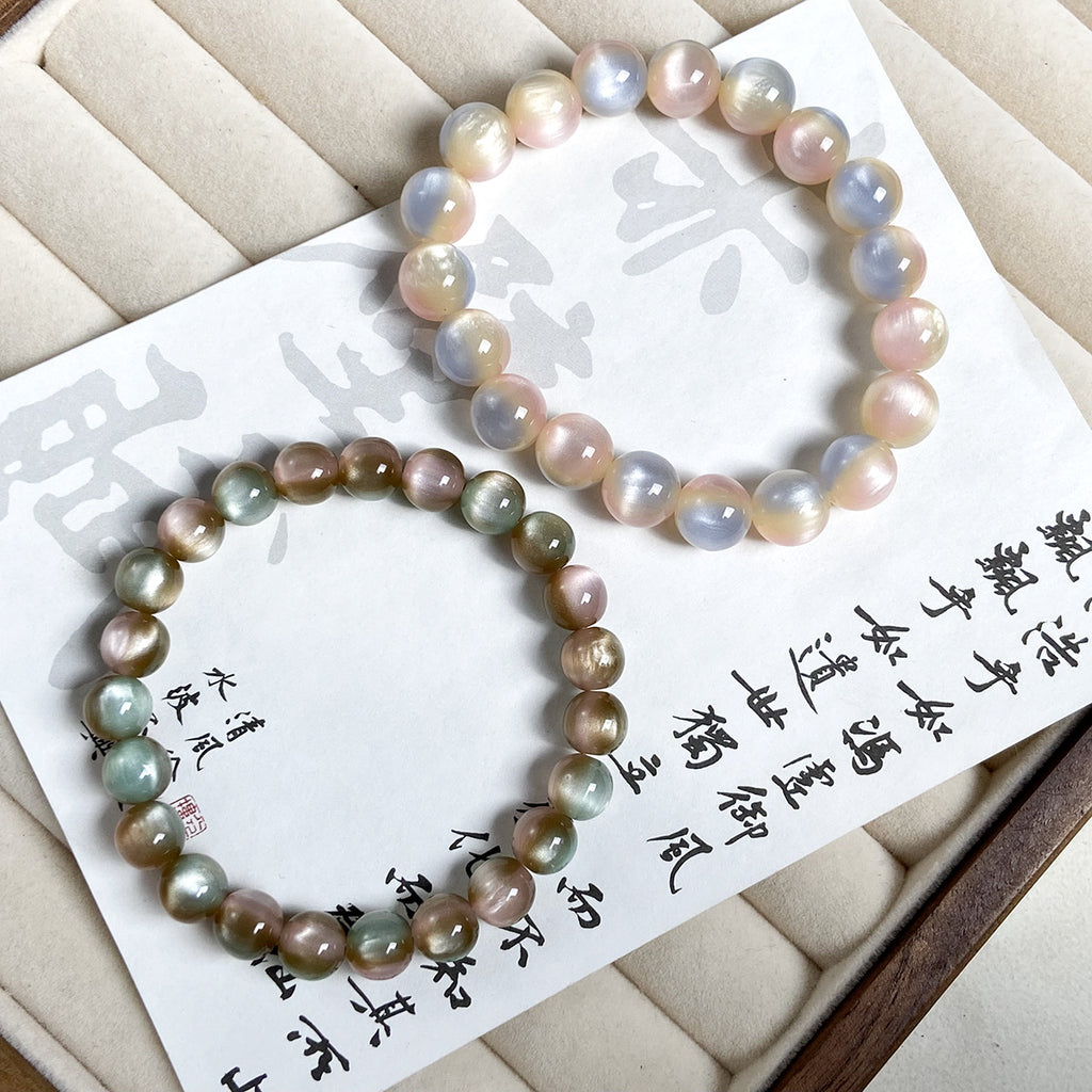 [Sunset] new Chinese retro imitation cat's eye stone round bead bracelet necklace beaded diy accessories material loose beads