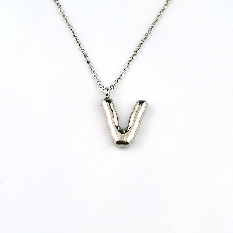 26 Letter Pendant Plated Gloss Bubble Letter Necklace Jewelry