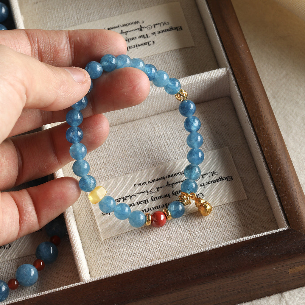 [Seek Blue] Natural Stone Dark Blue Chalcedony Round Beads Braided Bracelet Necklace Beaded DIY Accessories Material Beads