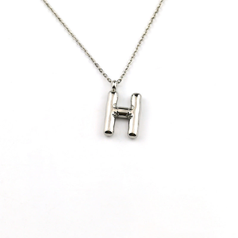 European and American ins Hot Sale 26 Letter Pendant Necklace Women's 18K Gold Plated Gloss Bubble Letter Necklace Jewelry