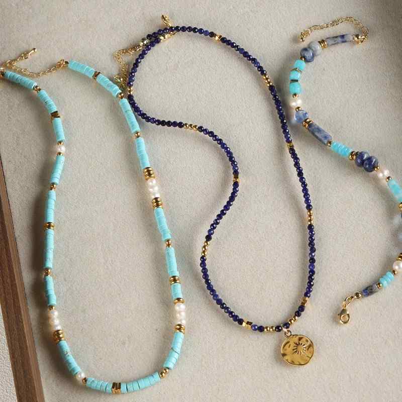 [marine] natural aquamarine turquoise spacer round tube beads beaded bracelet necklace diy accessories material