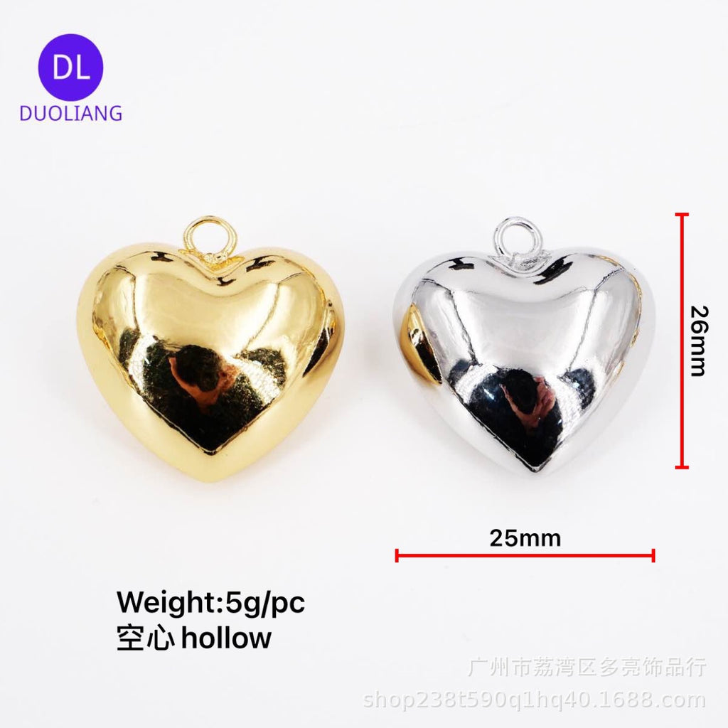 Bright Copper Plated 18K True Gold Three-Dimensional Hollow Heart Gloss Polished Simple Love Heart Pendant DIY Pendant Pendant