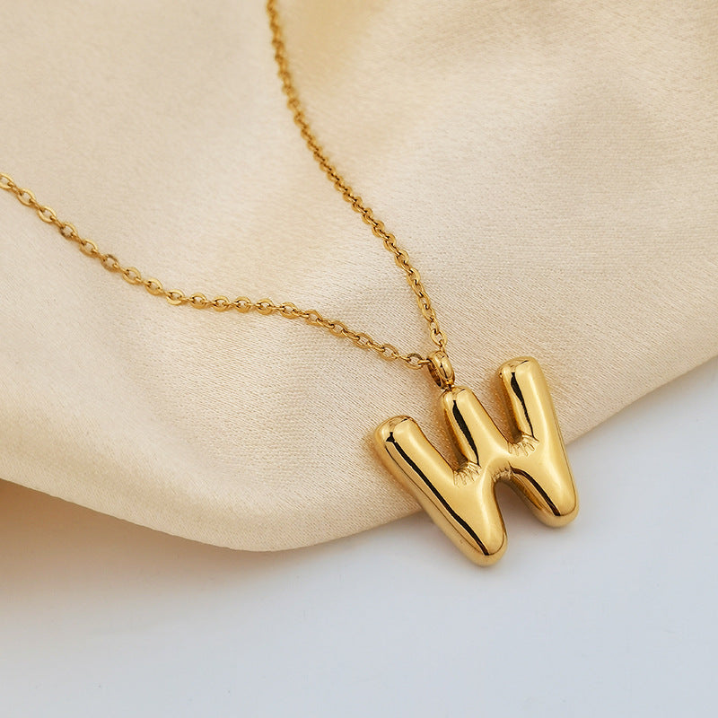 European and American ins Hot Sale 26 Letter Pendant Necklace Women's 18K Gold Plated Gloss Bubble Letter Necklace Jewelry