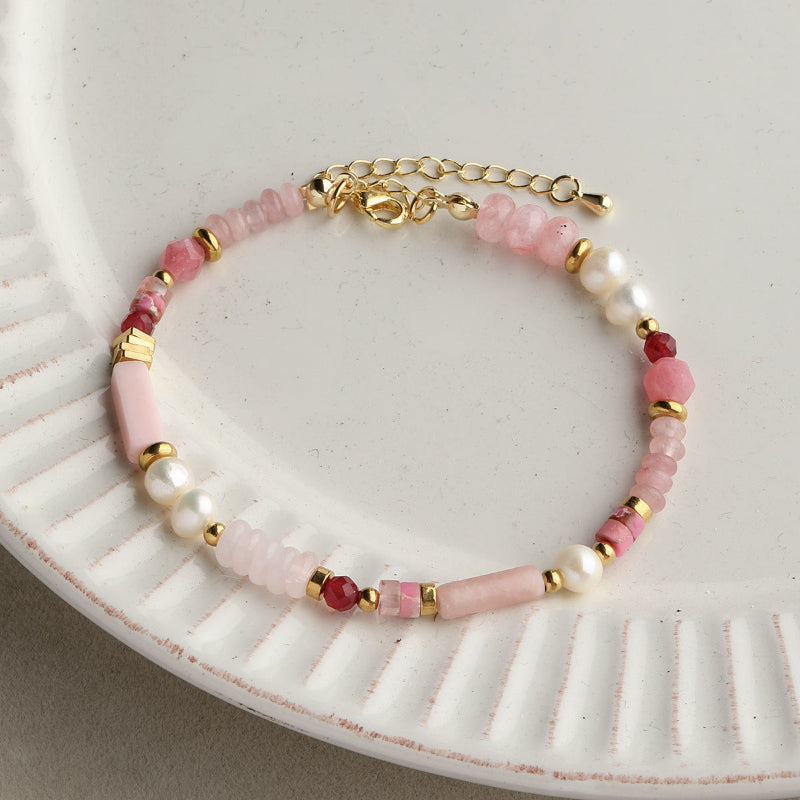 [Powder Gardenia] Natural Stone Powder Aobao Tube Bead Powder Crystal Abacus Bead Spacer Bracelet Necklace Beaded DIY Accessories Material