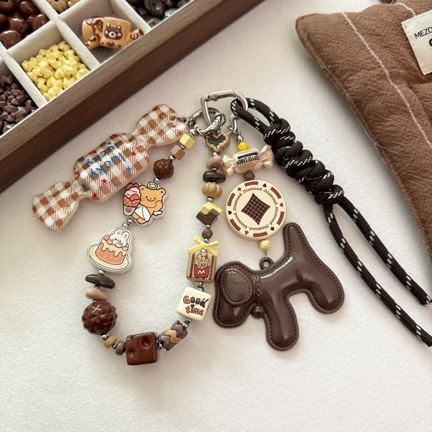 Baking paint curry color series square beads acrylic loose beads mobile phone chain key chain beads diy accessories material