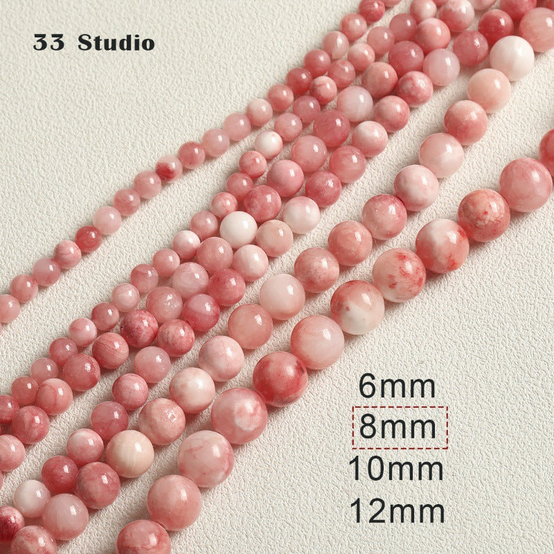 Two-color pink white natural Persian jade beads loose beads beads diy material accessories