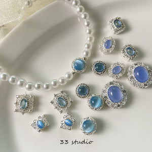 Copper silver plated opal imitation aquamarine beaded diamond pendant bracelet necklace earrings beaded diy accessories material