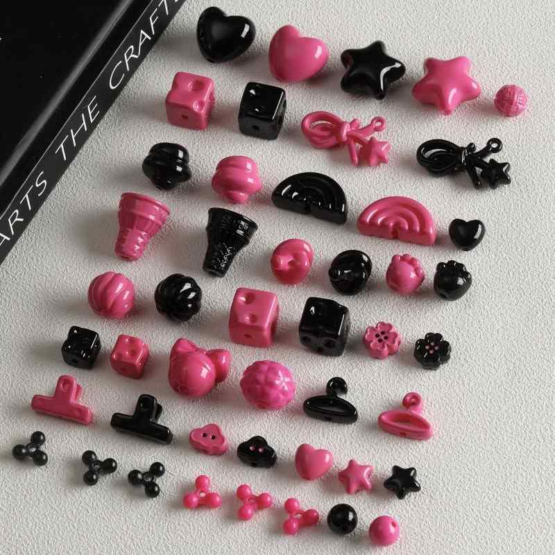 【 Spicy Girl Powder 】 Acrylic baking paint star love bead string mobile phone chain loose bead DIY accessory material bead