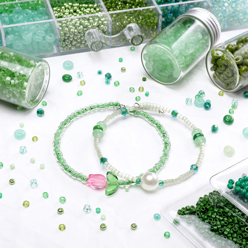 Green Style Guofeng Glass Glazed Beads Rice Beads DIY Handmade Homemade Beaded Bracelet Necklace Accessories