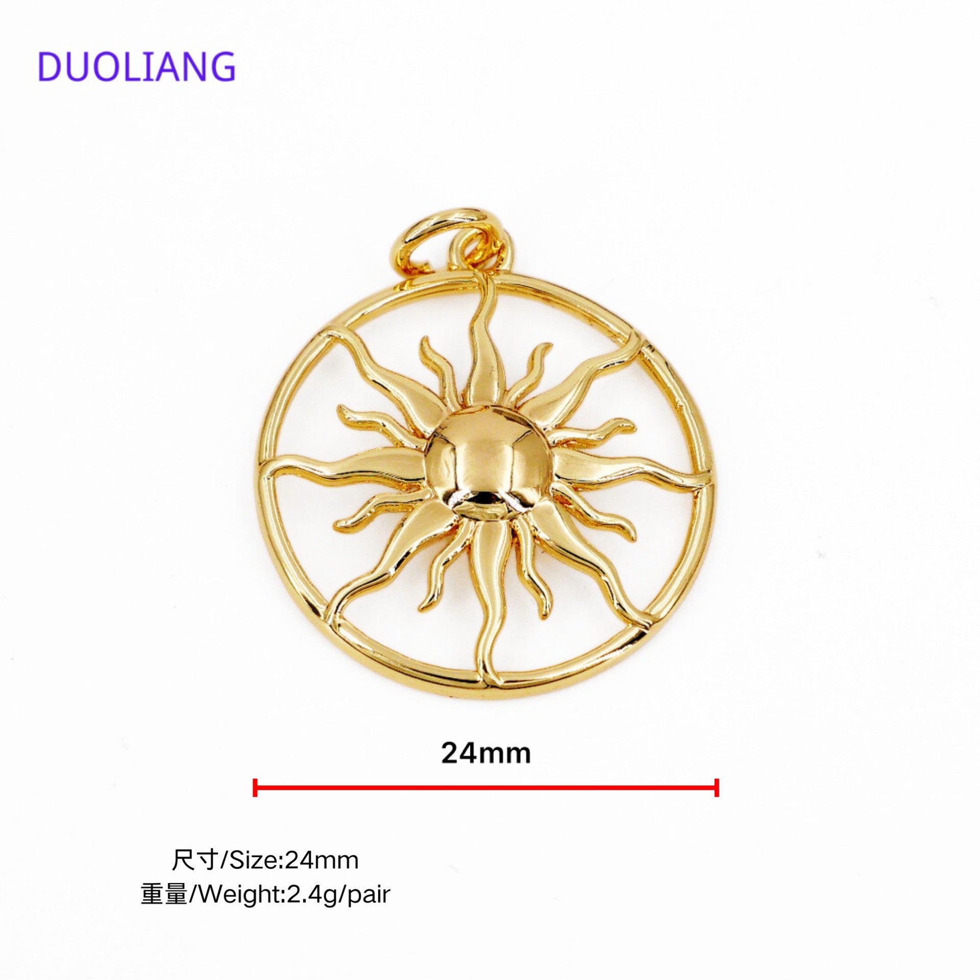 Multiluminous European and American Style Sunflower Pendant Sun and Moon Star Glossy Copper Plated 18K Real Gold Color-Preserving DIY Pendant Jewelry Accessories