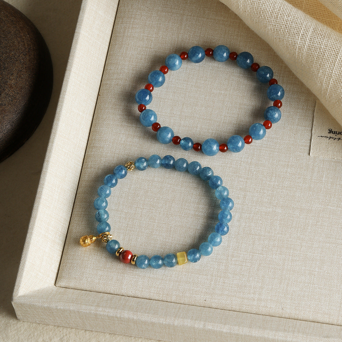 [Seek Blue] Natural Stone Dark Blue Chalcedony Round Beads Braided Bracelet Necklace Beaded DIY Accessories Material Beads