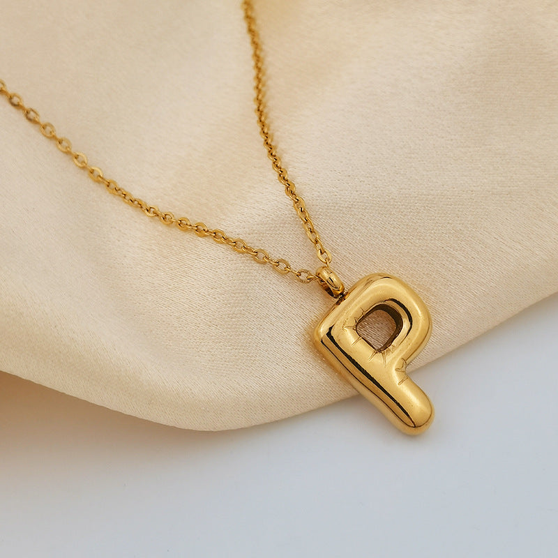 26 Letter Pendant Plated Gloss Bubble Letter Necklace Jewelry