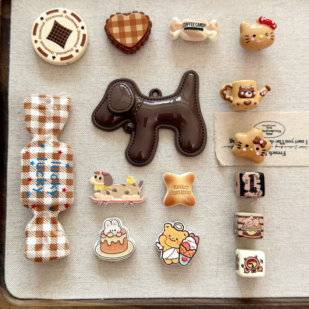 Baking paint curry color series square beads acrylic loose beads mobile phone chain key chain beads diy accessories material