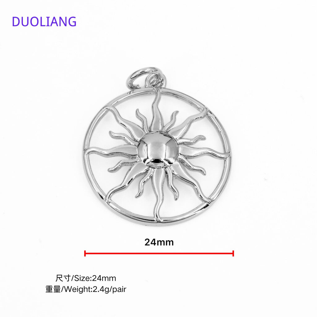 Multiluminous European and American Style Sunflower Pendant Sun and Moon Star Glossy Copper Plated 18K Real Gold Color-Preserving DIY Pendant Jewelry Accessories