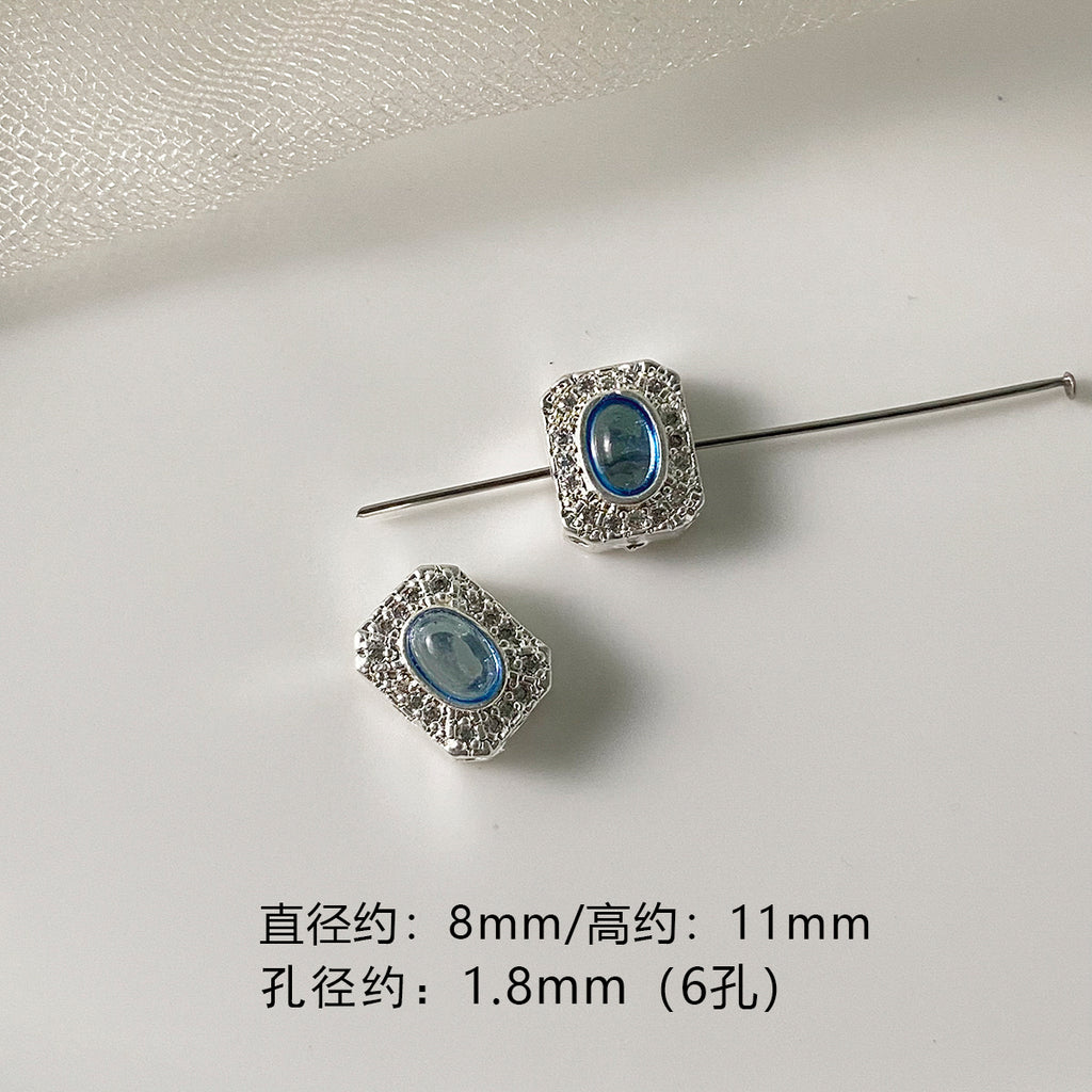 Copper silver plated opal imitation aquamarine beaded diamond pendant bracelet necklace earrings beaded diy accessories material