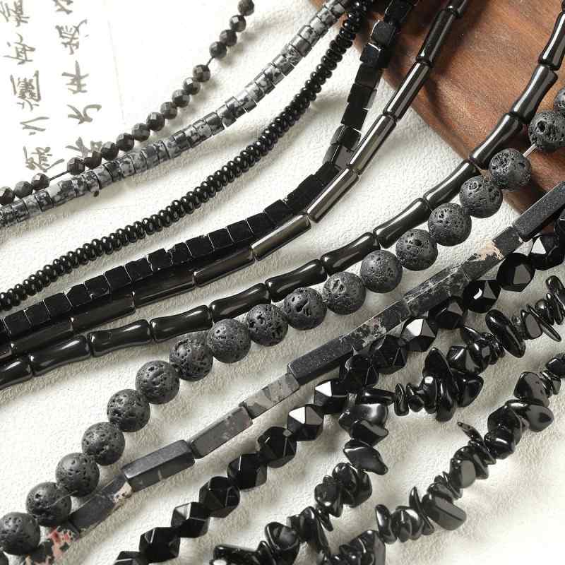 [Smoke ink] natural black agate stone beads bamboo square beads beaded loose beads  beaded necklace bracelet diy accessories beads