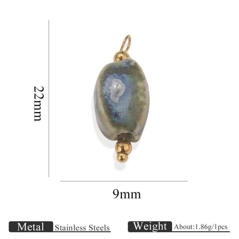 Retro Blue and White Porcelain Shell Conch Pendant Stainless Steel Handmade Curved Needle Necklace Bracelet Pendant DIY