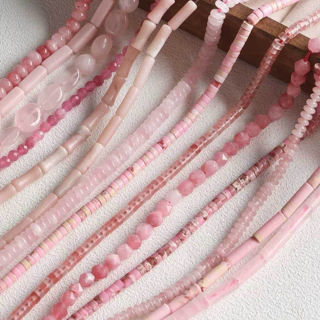 [Powder Gardenia] Natural Stone Powder Aobao Tube Bead Powder Crystal Abacus Bead Spacer Bracelet Necklace Beaded DIY Accessories Material