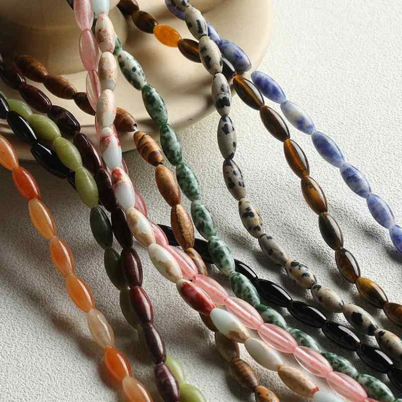 Rice beads natural stone Shoushan and Tiger Eye agate spacer beads handmade diy jewelry accessories