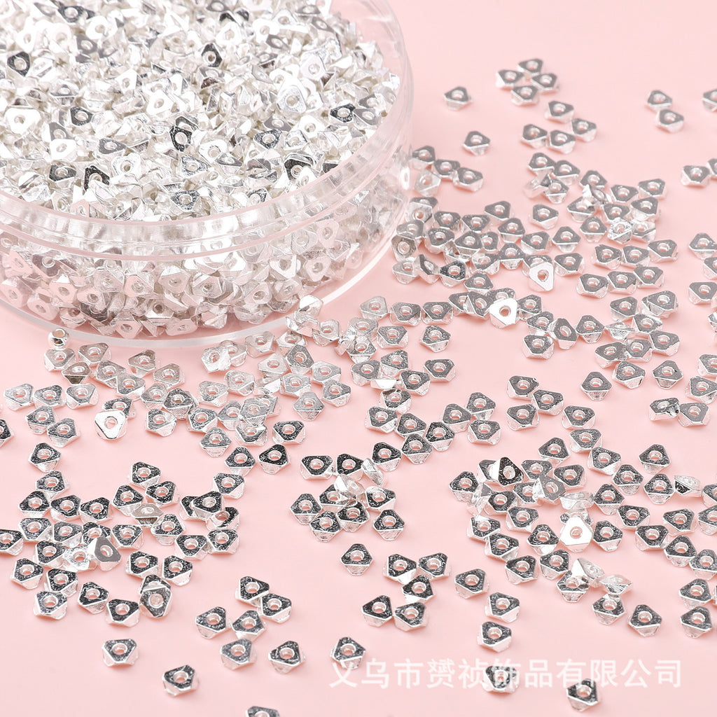 Broken Silver, a Few Pounds Thick Silver-Plated Loose Beads, Square Triangular Beads, DIY Handmade Beading Materials, Jewelry Bracelet Accessories