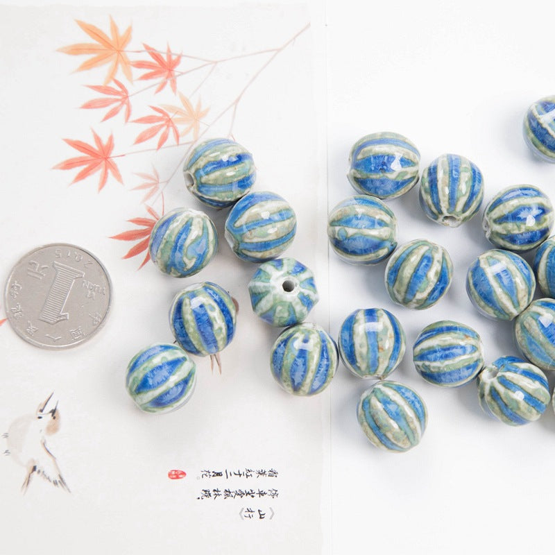 Jingdezhen Ceramic Jewelry Accessories High Temperature Kiln Change Scattered Beads Watermelon Beads Woven diy Material Student Female Homemade